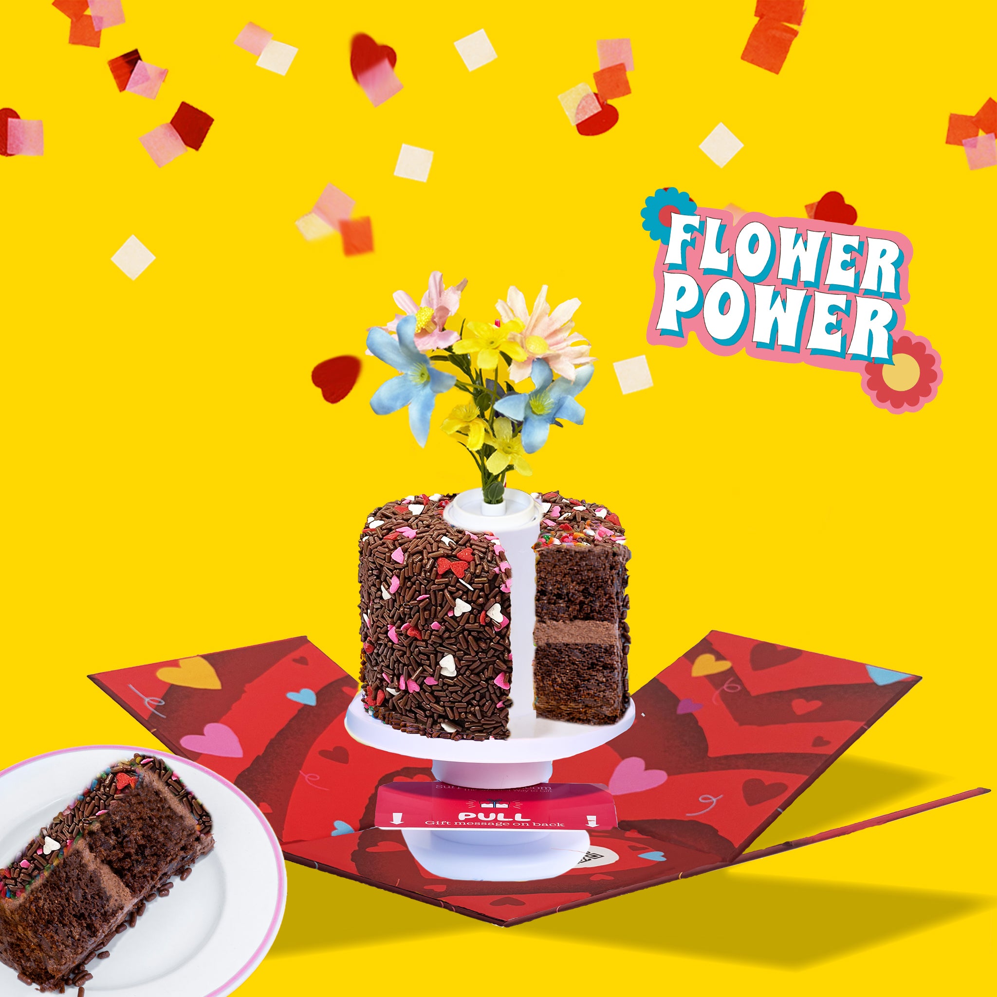 4"- Chocolate Love Surprise Cake with Flower Power Explosion