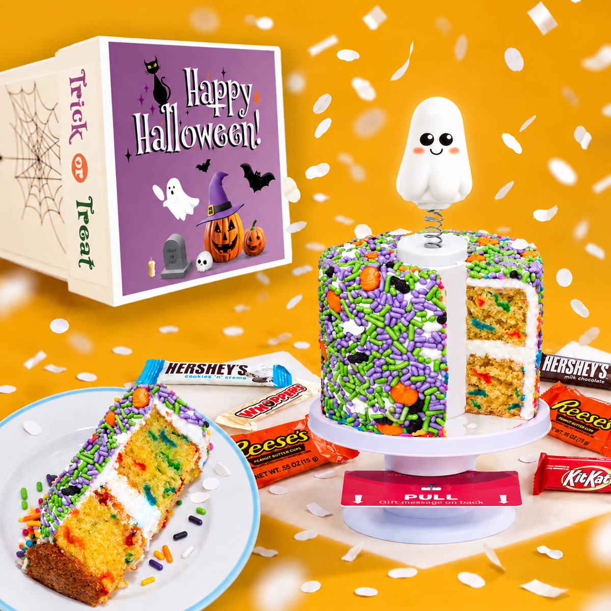 4" Vanilla Ghost Explosion Surprise Cake® + Candy Surprise