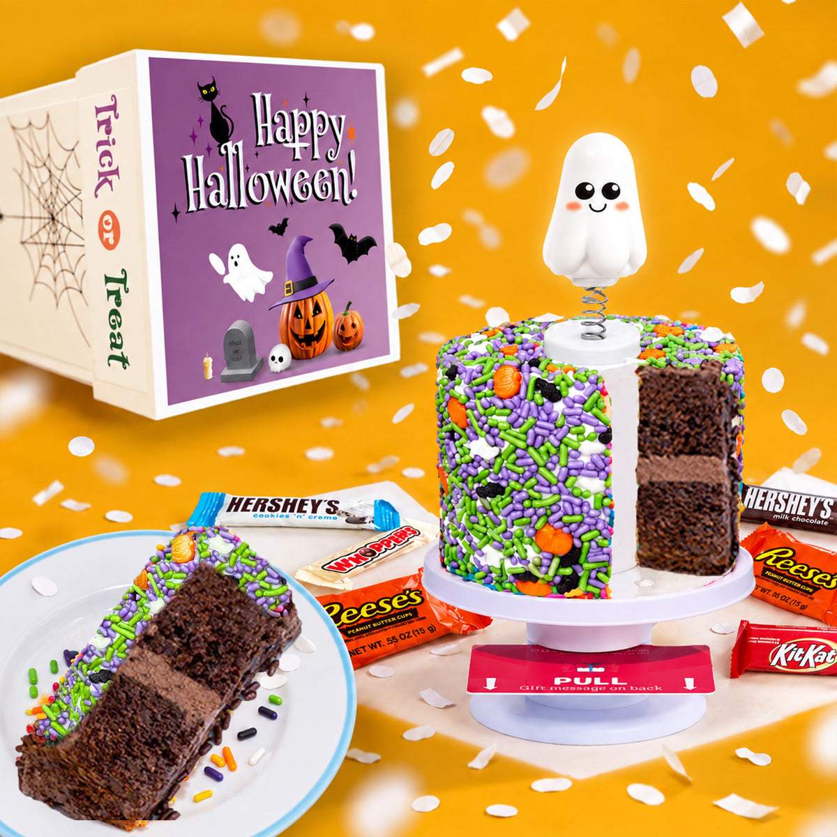 4" Chocolate Ghost Explosion Surprise Cake® + Candy Surprise