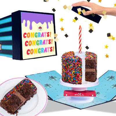 Congratulations Box - 4" Rainbow Chocolate Surprise Cake with Star Confetti Explosion