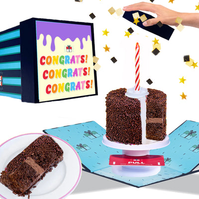 Congratulations Box - 4" Chocolate Surprise Cake with Star Confetti Explosion