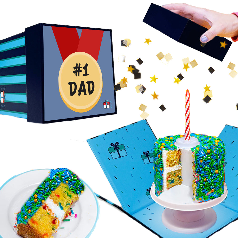 Father's Day Box - 4" Vanilla Father's Confetti Surprise Cake with Confetti Explosion