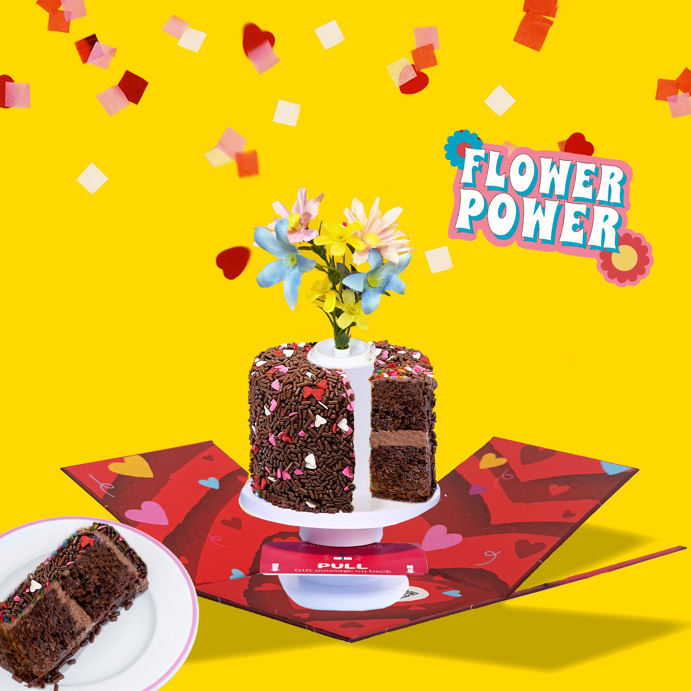 4"- Chocolate Love Surprise Cake with Flower Power Explosion