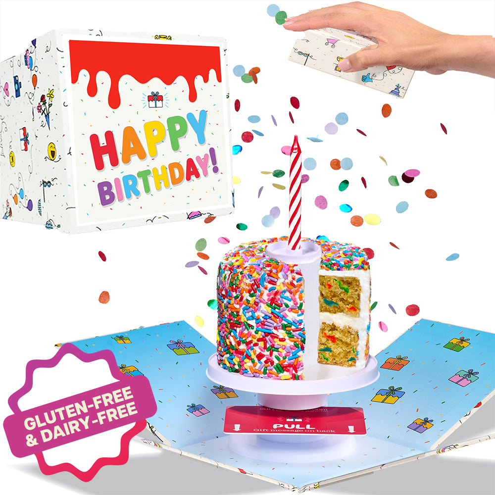 Happy Birthday Box-  Gluten Free 4" Rainbow Confetti Surprise Cake® - Deals