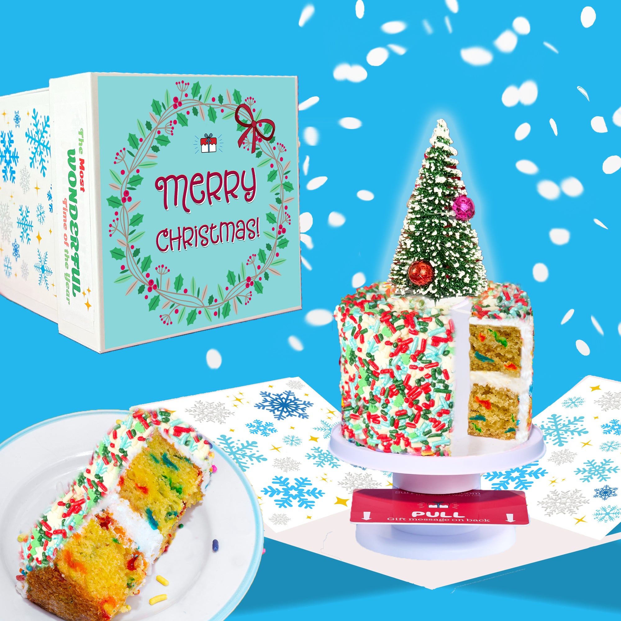 Merry Christmas Box - 4" Vanilla Christmas Surprise Cake Box®