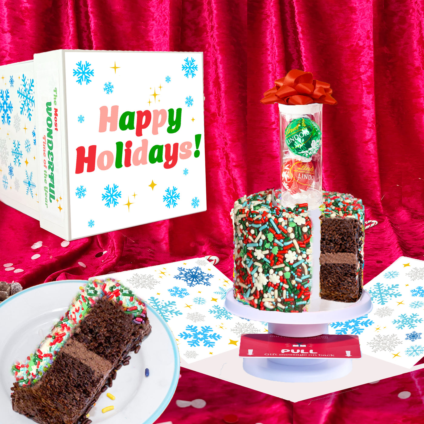 Happy Holidays - 4" Chocolate Winter Surprise Cake®  with Lindt Chocolates
