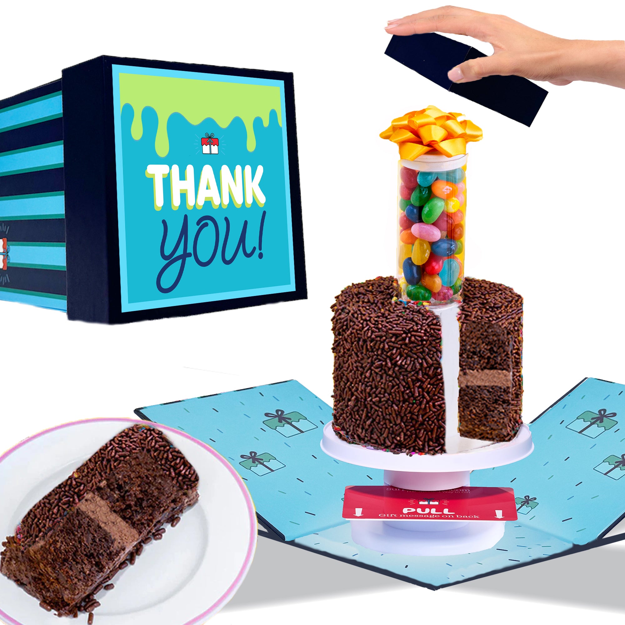 Thank You Box-  4" Chocolate- Chocolate Surprise Cake® with Jelly Beans