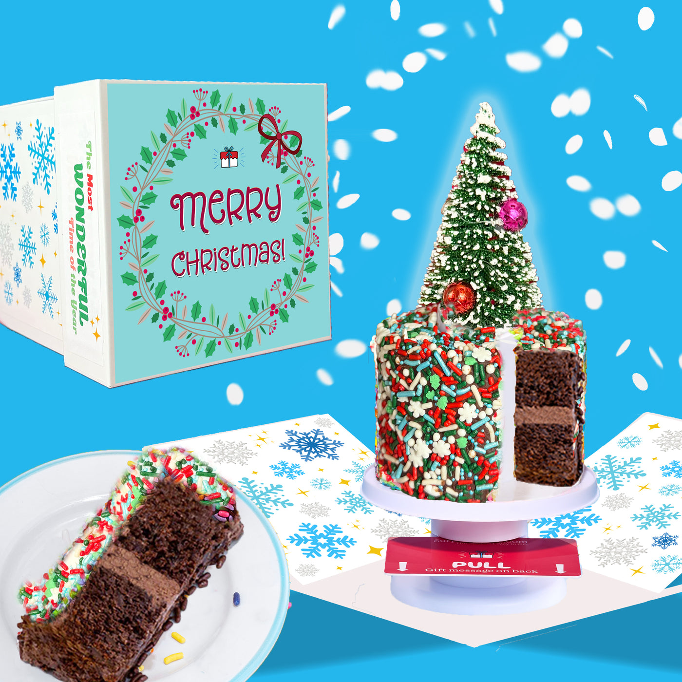 Merry Christmas - 4" Chocolate Christmas Surprise Cake Box®
