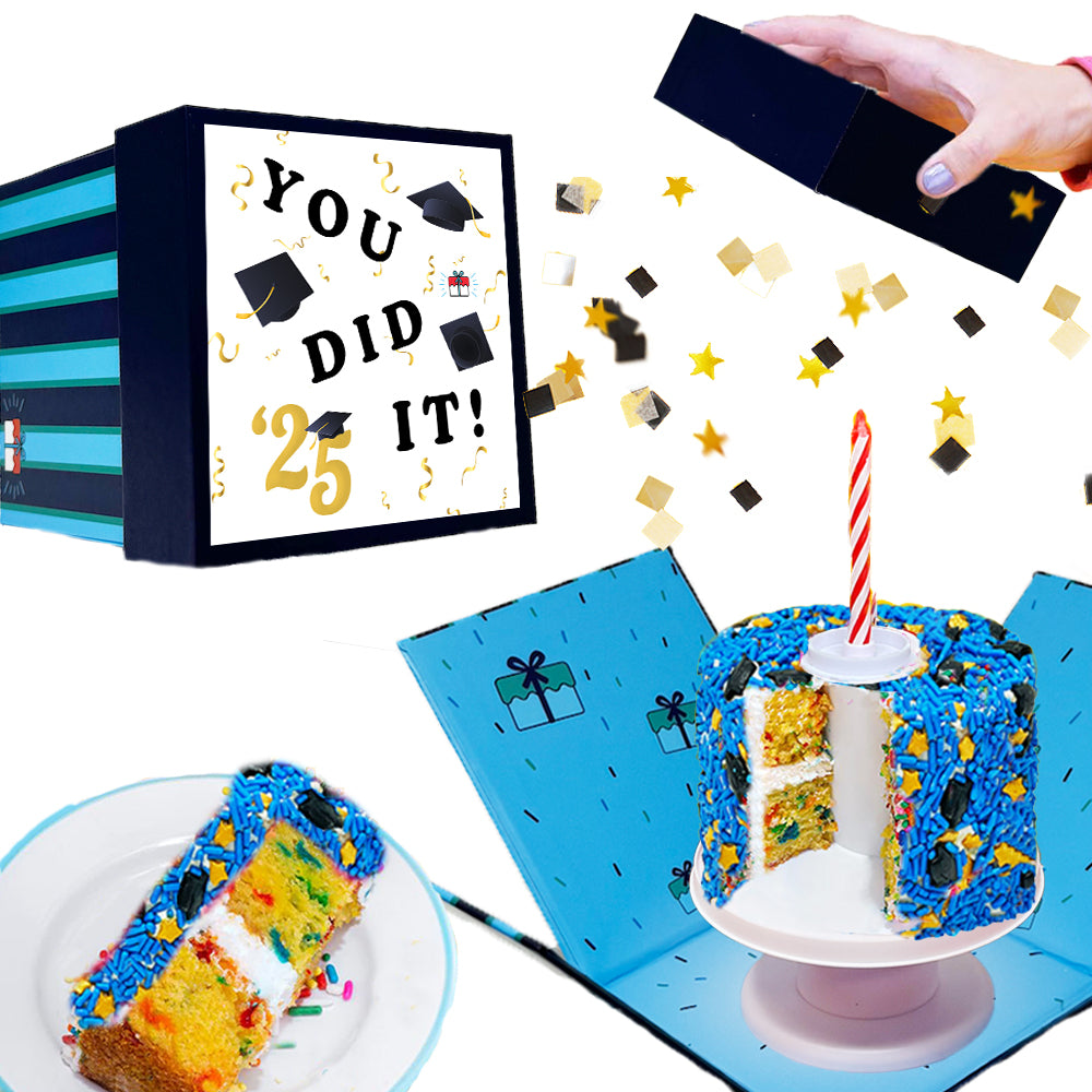 Graduation Box - 4" Vanilla Surprise Cake with Congratulations Confetti Explosion