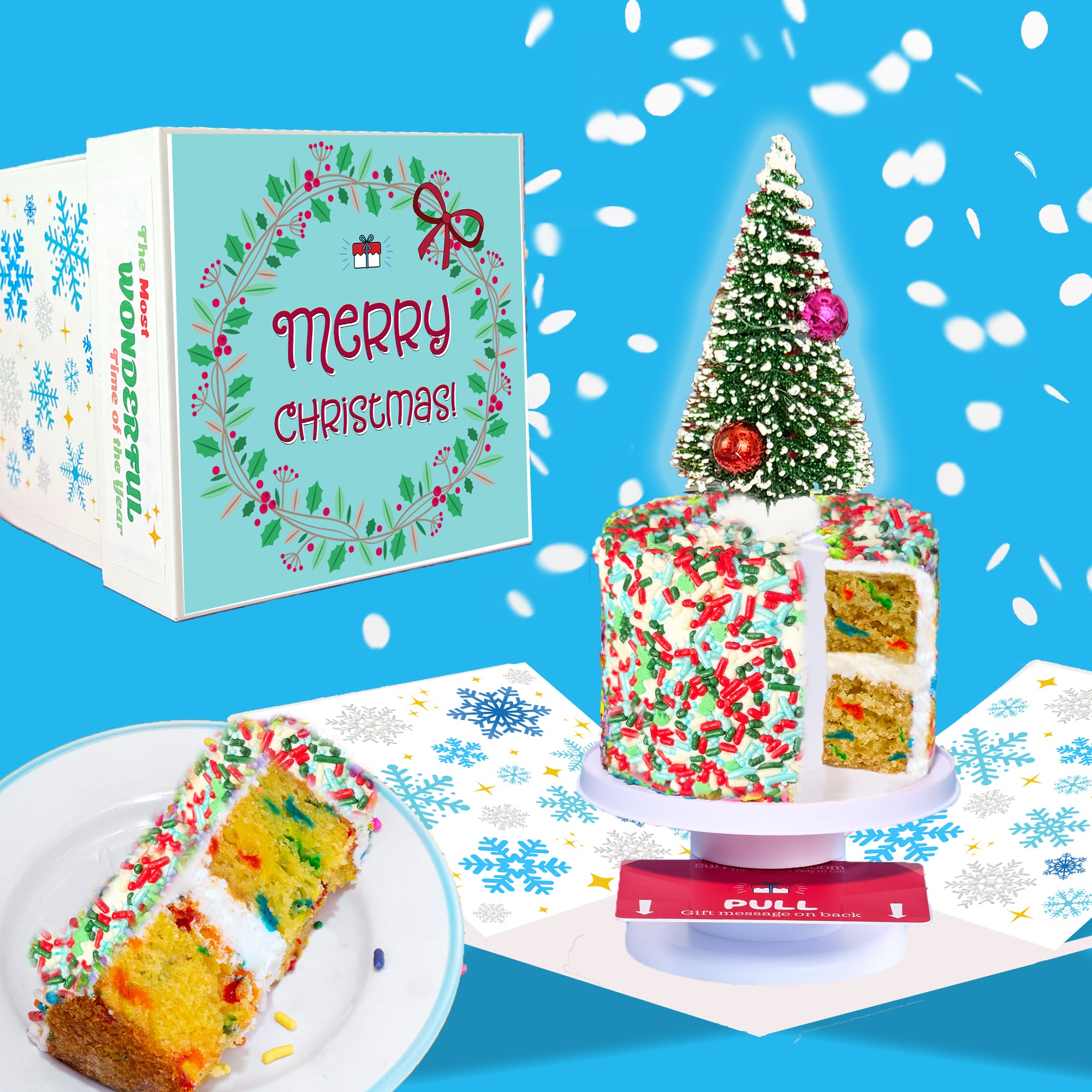 Merry Christmas - 4" Vanilla Christmas Surprise Cake®  with Christmas Tree Explosion