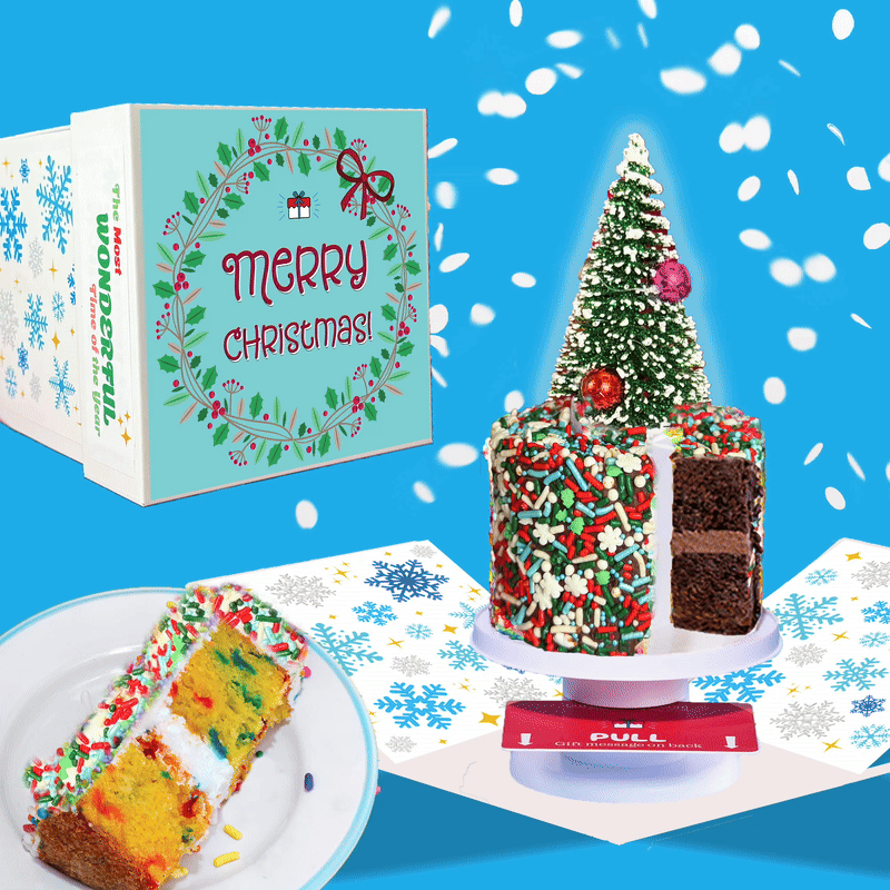 Merry Christmas Box - 4" Chocolate Christmas Surprise Cake Box®