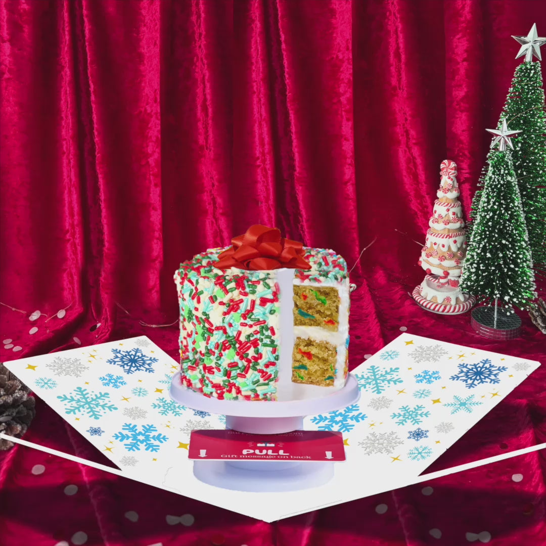 Merry Christmas - 4" Vanilla Winter Surprise Cake®  with Candy Caines