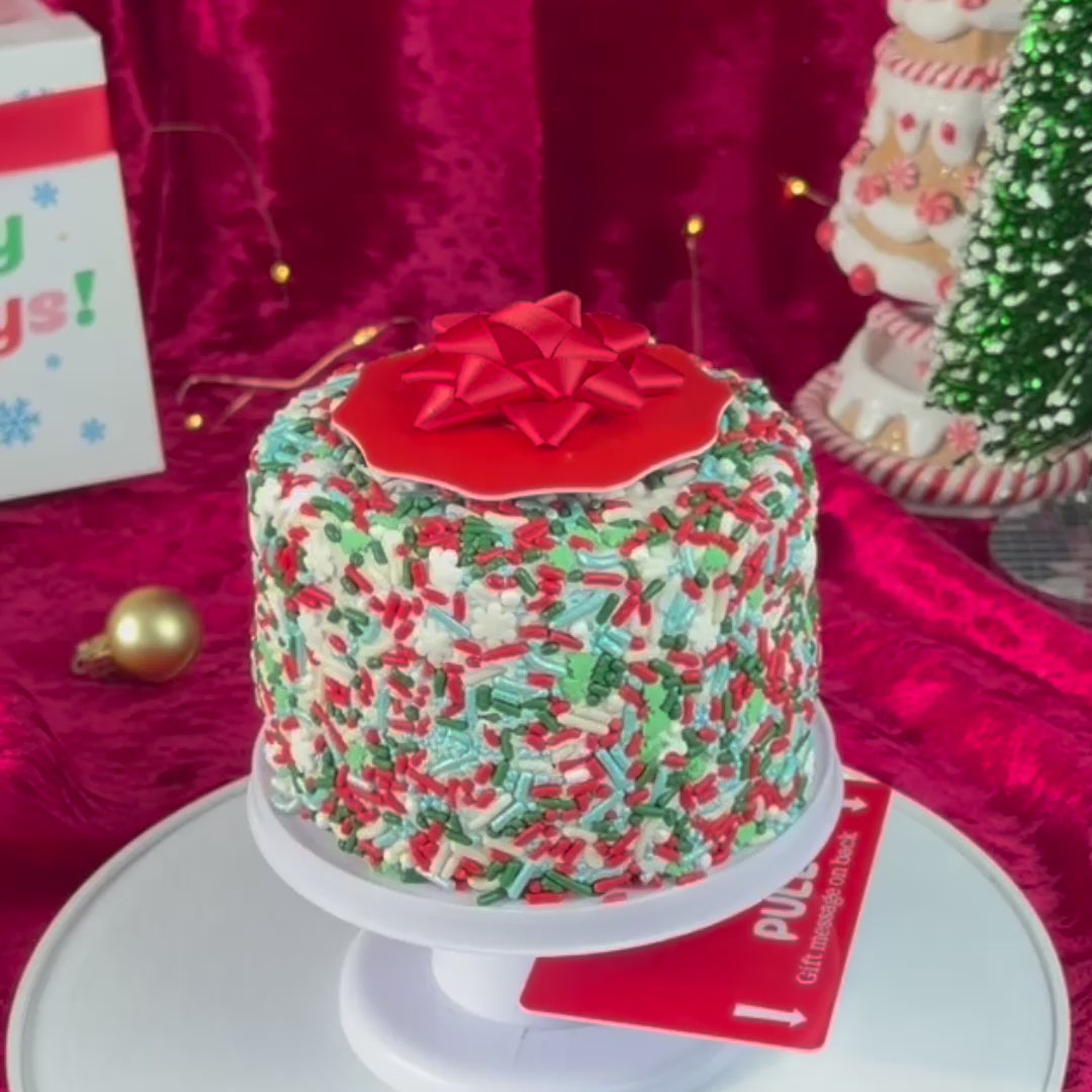 Merry Christmas - 4" Vanilla Winter Surprise Cake®  with Candy Caines