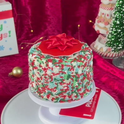 Merry Christmas - 4" Vanilla Winter Surprise Cake®  with Candy Caines
