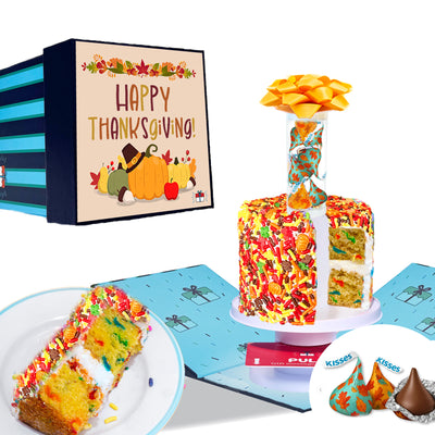 Happy Thanksgiving Vanilla Surprise Cake with Fall Festive Hershey Kisses