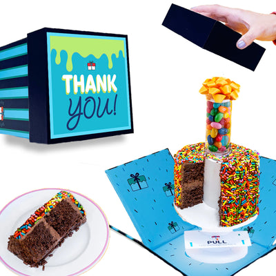 Thank You Box-  4" Rainbow Chocolate Surprise Cake® with Jelly Beans